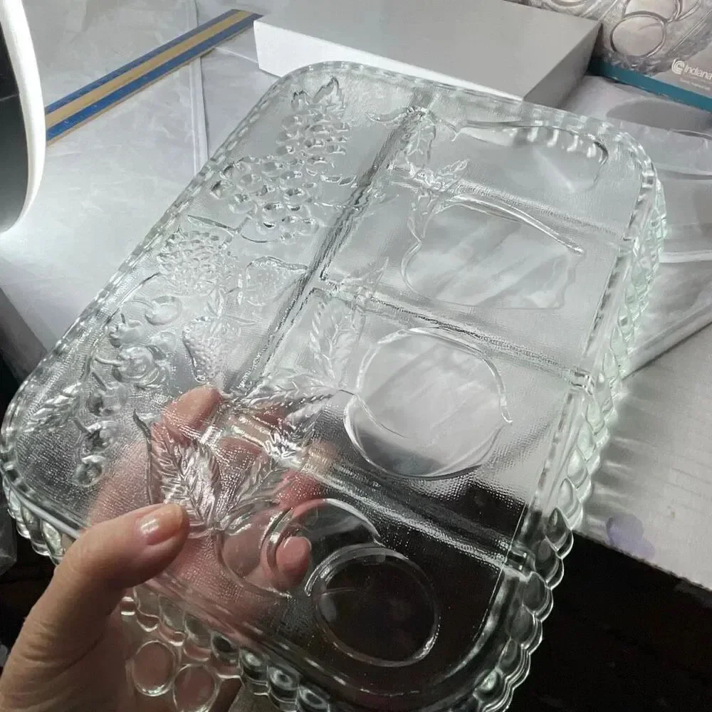 Vintage Indiana glass Crystal Happenings 5 part relish tray veggies fruit